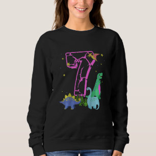 Kids Cute 7 Year Old Rock Dinosaurs Celebrate 7th Sweatshirt