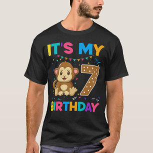 Kids Cute 7th Birthday Monkey 7 Years Old Boy Girl T-Shirt