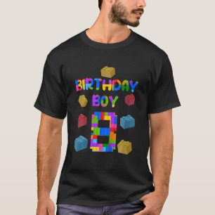 Kids Cute 8th Birthday  8 Years Old Block Building T-Shirt