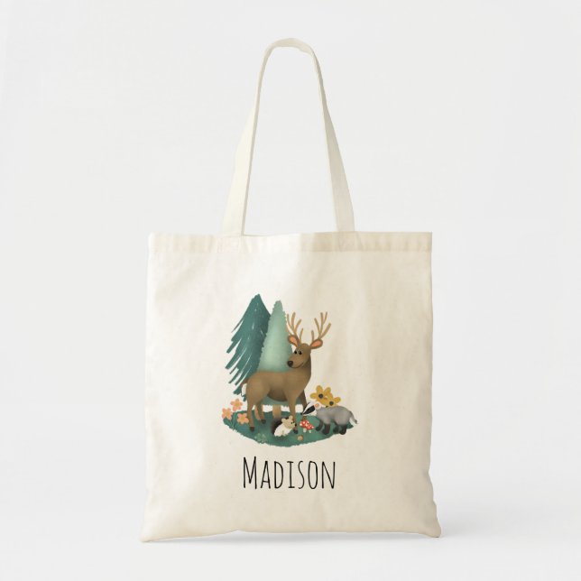 Kids Cute and Modern Woodland Forest Animals Tote Bag (Front)
