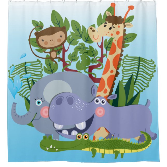 Kids Cute Animal Safari Shower Curtain (Front)