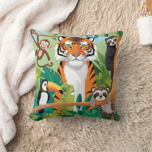 Kids Cute Animals Jungle Tiger Monkey Bird Cushion