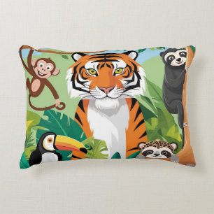 Kids Cute Animals Jungle Tiger Monkey Bird Decorative Cushion