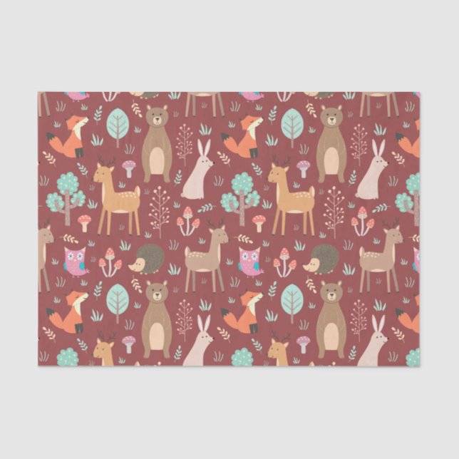 Kids Cute Animals Red Deer Rabbit Bear Fox Owl Tissue Paper (Front)