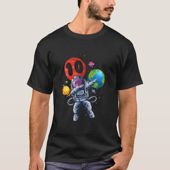 Kids Cute Astronaut Planet Balloon 10 Years Old 10 T-Shirt (Front)