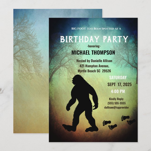 Kids Cute Big Foot/ Sasquatch Birthday Party   Inv Invitation (Front/Back)