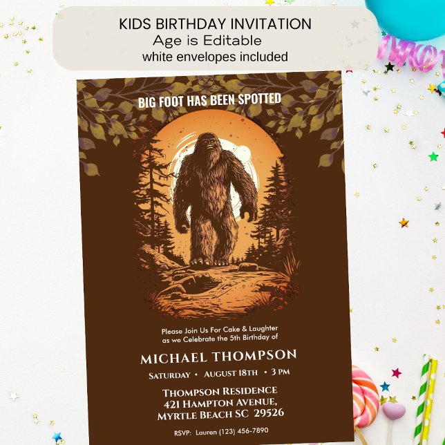 Kids Cute Big Foot/ Sasquatch Birthday Party  Invitation (Creator Uploaded)