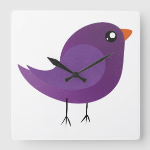 Kids cute birdy square wall clock