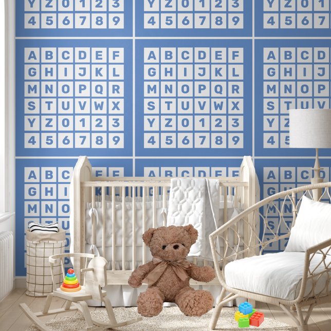 Kids Cute Blue Alphabet and Number Pattern Wallpaper (Creator Uploaded)