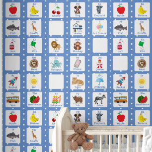 Kids Cute Blue Alphabet Learning Repeat Pattern Wallpaper
