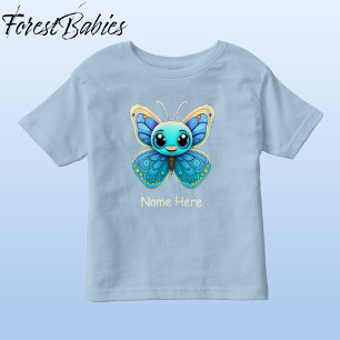 Kids Cute Blue Butterfly Whimsical Cartoon Graphic Toddler T-Shirt