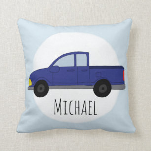 Kids Cute Blue Pickup Truck Boys Name Nursery Cushion