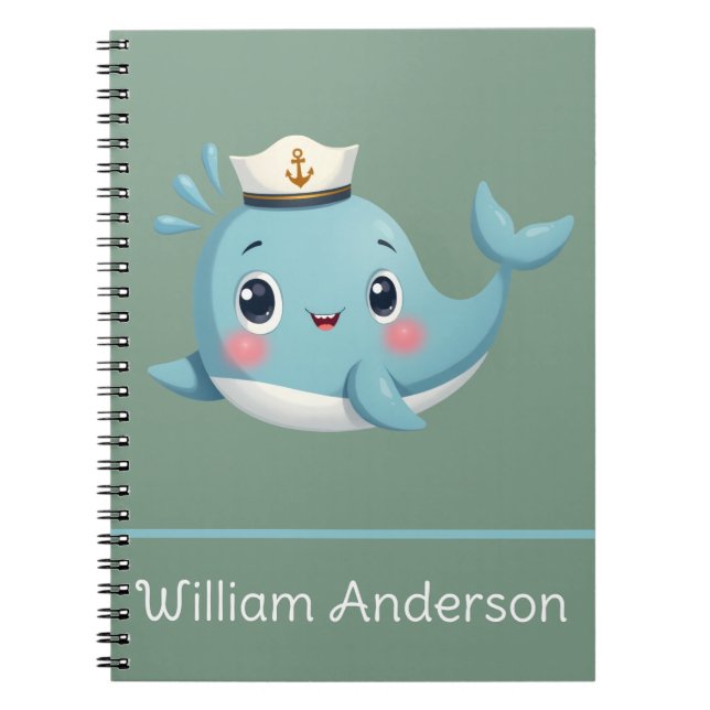 Kids Cute Blue Whale School Custom Notebook (Front)
