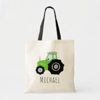 Kids Cute Boys Green Farm Tractor and Name