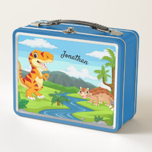 Kids Cute Cartoon Dinosaurs School Metal Lunch Box