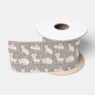 Kids Cute Cats Playing Balls of Yarn Sleeping Satin Ribbon