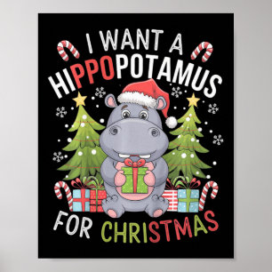Kids Cute Christmas Hippopotamus Perfect For Xmas  Poster