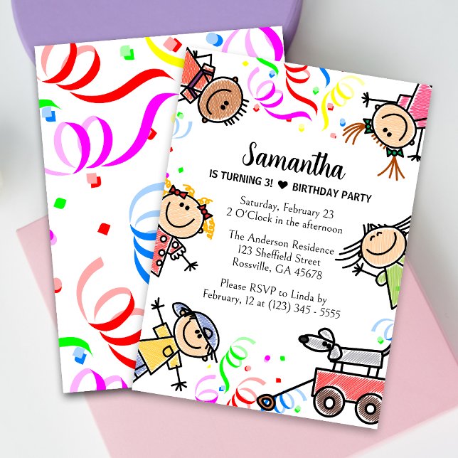 Kids Cute Colourful Birthday Invitation (Make your child's party unforgettable with our vibrant confetti-themed birthday card! Sprinkle fun!)