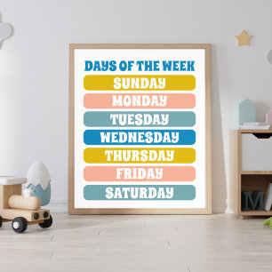 Kids Cute Days Of The Week Learning Nursery Poster