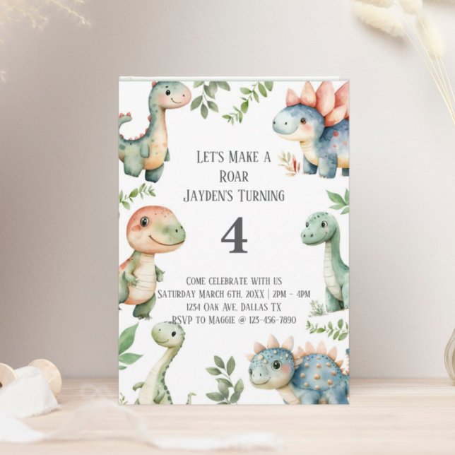 Kids Cute Dinosaur Themed Birthday Party Invitation (Creator Uploaded)