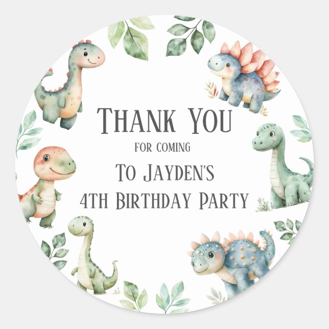 Kids Cute Dinosaur Themed Birthday Party Sticker (Front)