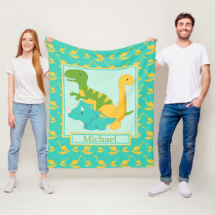 Kids Cute Dinosaurs Blue Fleece Blanket