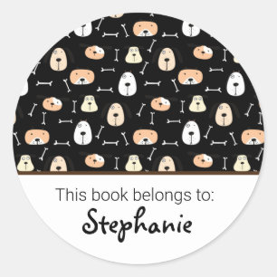 Kids cute dog pattern bookplate classic round sticker