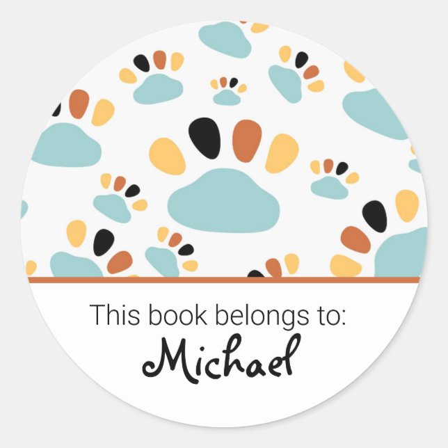 Kids cute dog pattern bookplate classic round sticker (Front)