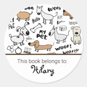 Kids cute dog pattern bookplate classic round sticker