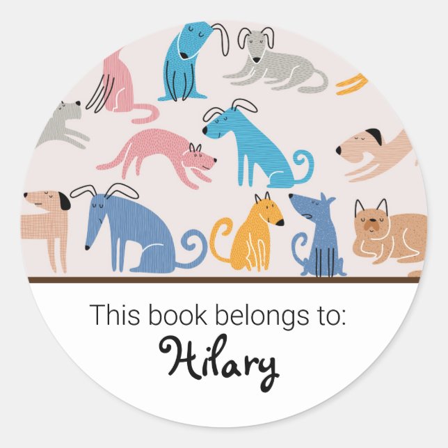 Kids cute dog pattern bookplate classic round sticker (Front)