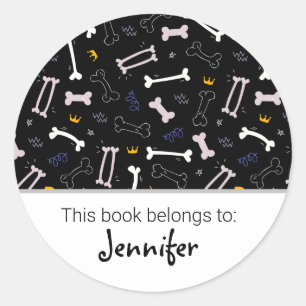 Kids cute dog pattern bookplate classic round sticker