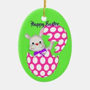 Kids Cute Easter Egg  Bunny & Chick Personalised Ceramic Tree Decoration