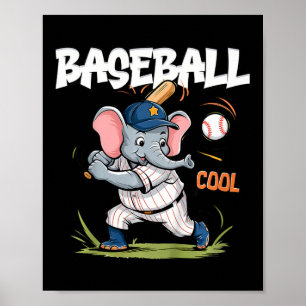 Kids Cute Elephant Playing Bysebyll For Boys Girls Poster
