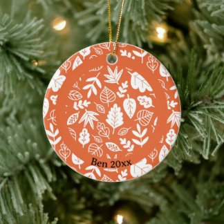 Kids Cute Fall Autumn Leaves Oak Leaf Ceramic Ornament