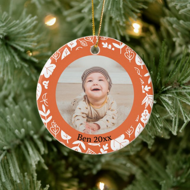 Kids Cute Fall Autumn Leaves Oak Leaf Ceramic Ornament (Tree)