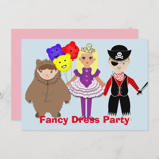 Kids Cute Fancy Dress Themed Party Invitation (Front/Back)