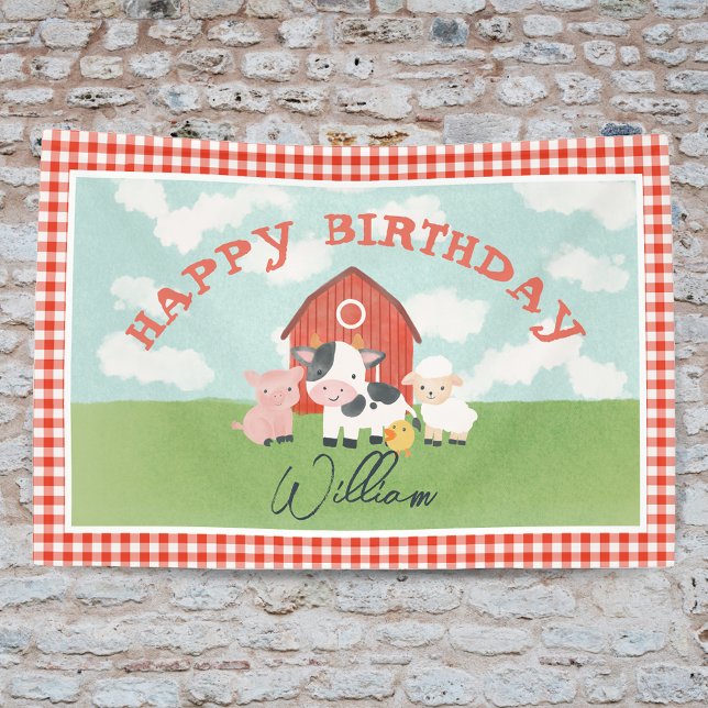 Kids Cute Farm Animal Barnyard Birthday Banner (Creator Uploaded)