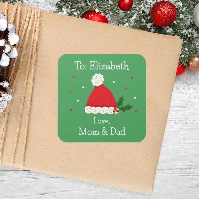 Kids Cute Festive Santa Hat Custom Holiday Square Sticker (Creator Uploaded)