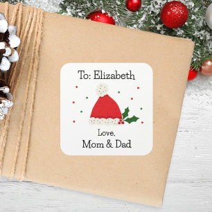 Kids Cute Festive Santa Hat Custom Holiday Square Sticker