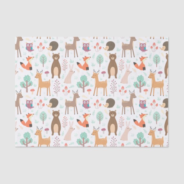 Kids Cute Forest Animals Porcupine Deer Brown Bear Tissue Paper (Front)