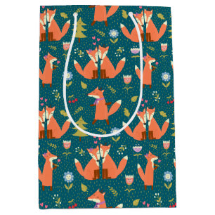 Kids Cute Forest Foxes in Love Medium Gift Bag