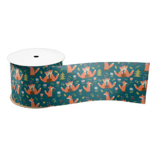 Kids Cute Forest Foxes in Love Satin Ribbon