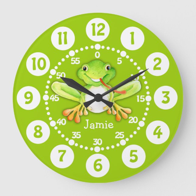 Kids cute frog green wall clock (Front)