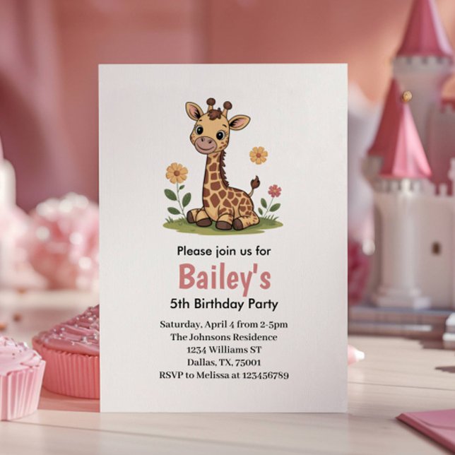 Kids Cute Giraffe Jungle Birthday Party Invitation (Creator Uploaded)
