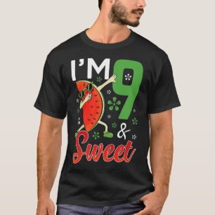 Kids Cute Im 9 Years Old & Sweet Dabbing Watermelo T-Shirt