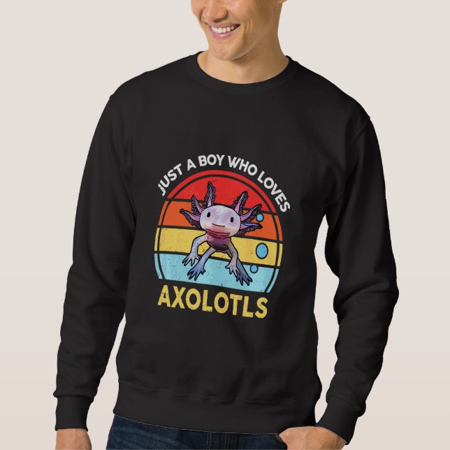 Kids Cute Just A Boy Who Loves Axolotls Salamander Sweatshirt (Front)