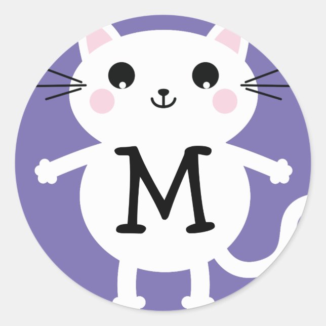 Kids Cute Kitty Cat Monogram Envelope Seal Sticker (Front)