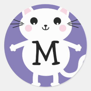 Kids Cute Kitty Cat Monogram Envelope Seal Sticker