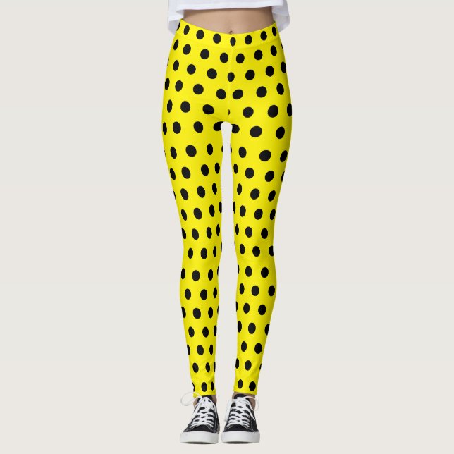 kids Cute Ladybug yellow Polka dot Pattern Leggings (Front)
