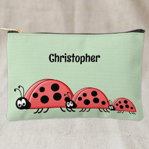 Kids cute ladybugs add a name red green accessory pouch